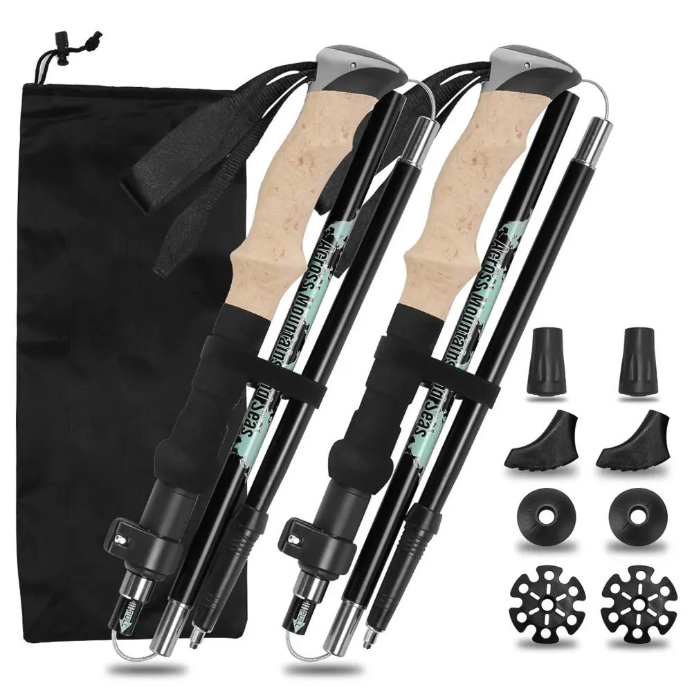 2-piece set of ultra-lightweight aluminium alloy trekking poles - foldable, telescopic, 5-section design, suitable for outdoor hiking and rock climbing