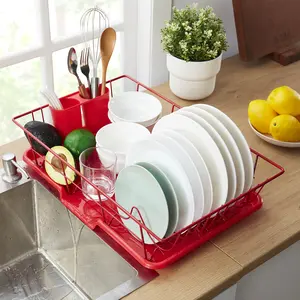 3pc Kitchen Steel Sink Dish Drainer Drying Rack - Assorted Colors racks Organiser Plastic Cutlery Caddy Drainboard