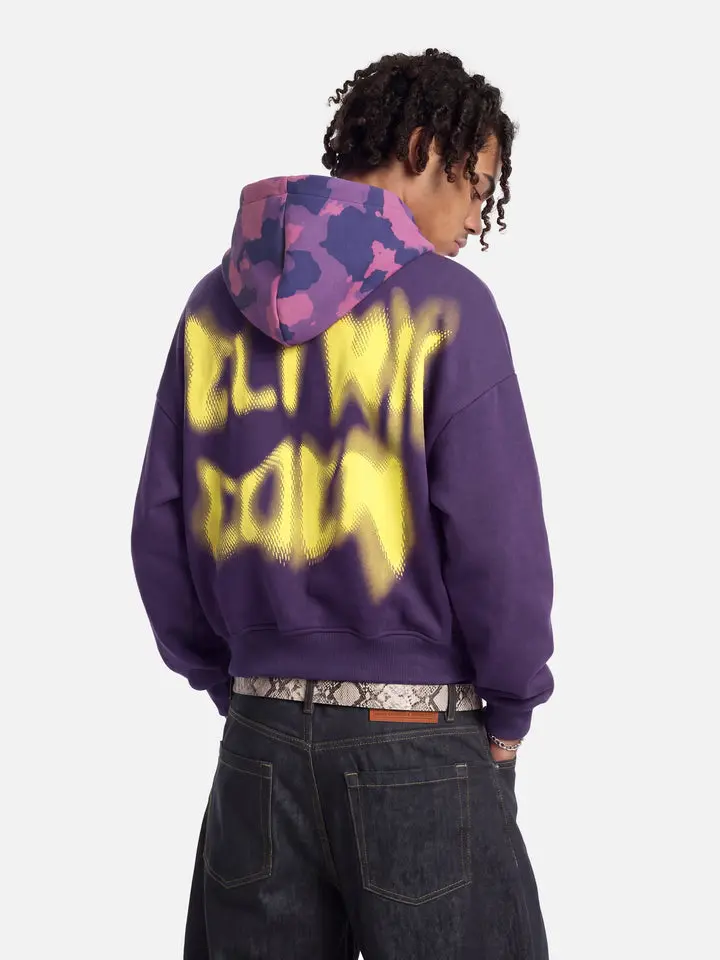 Aelfric Eden Unisex Camo Full-Zip Hoodie - Boxy Cropped Oversized Fit, Blurred Gradient Back Print, Soft Cotton-Polyester Fabric, Long Sleeve Casual Sweatshirt, Retro Streetwear Sports Outerwear, Sweatshirts, Camouflage, Graphic