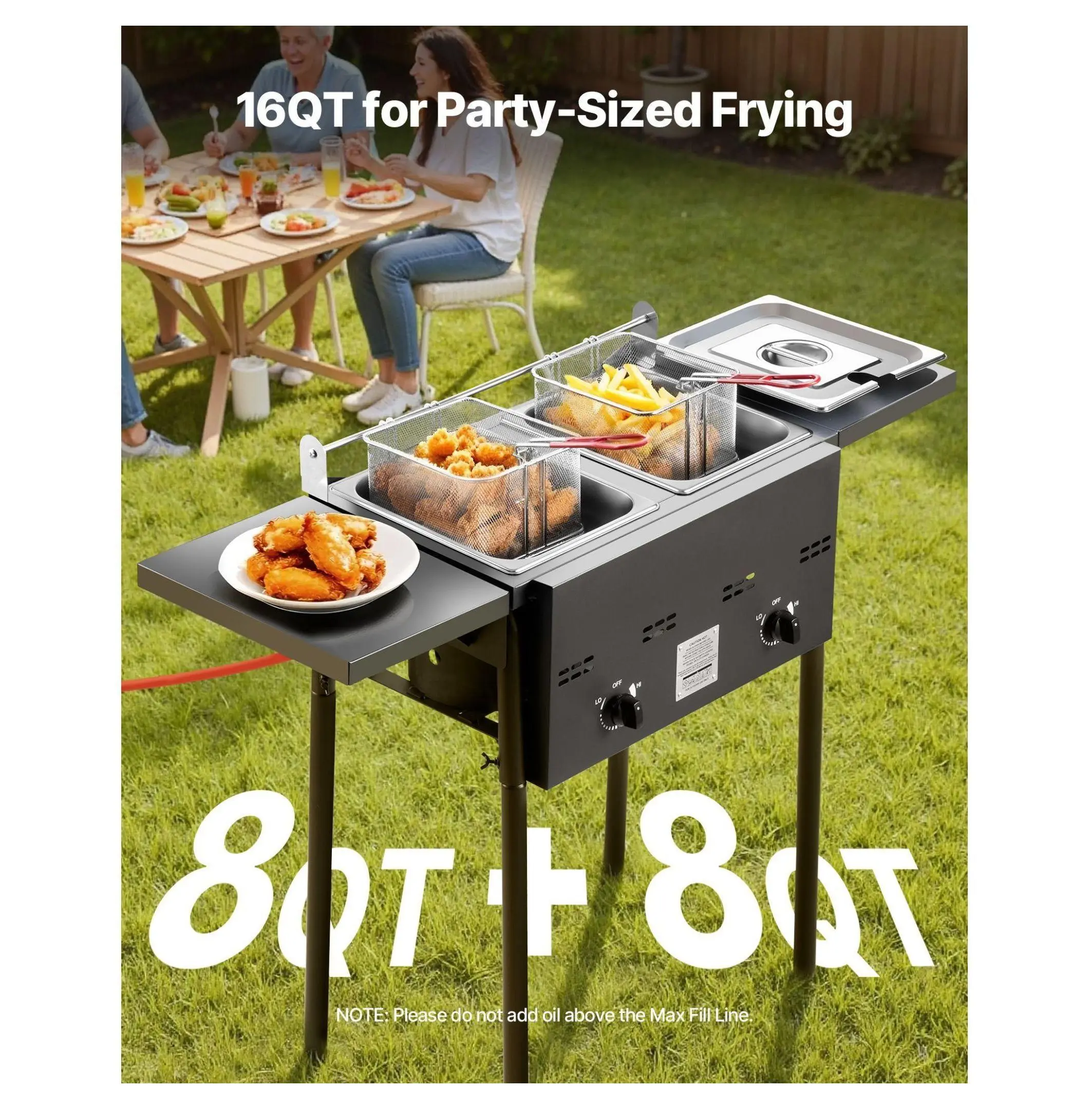 Propane Deep Fryer Outdoor, 16QT Dual Tank Commercial Fryer, Stainless Steel, Foldable Platform, Dual Basket, Adjustable Heat for Restaurant & Home Default