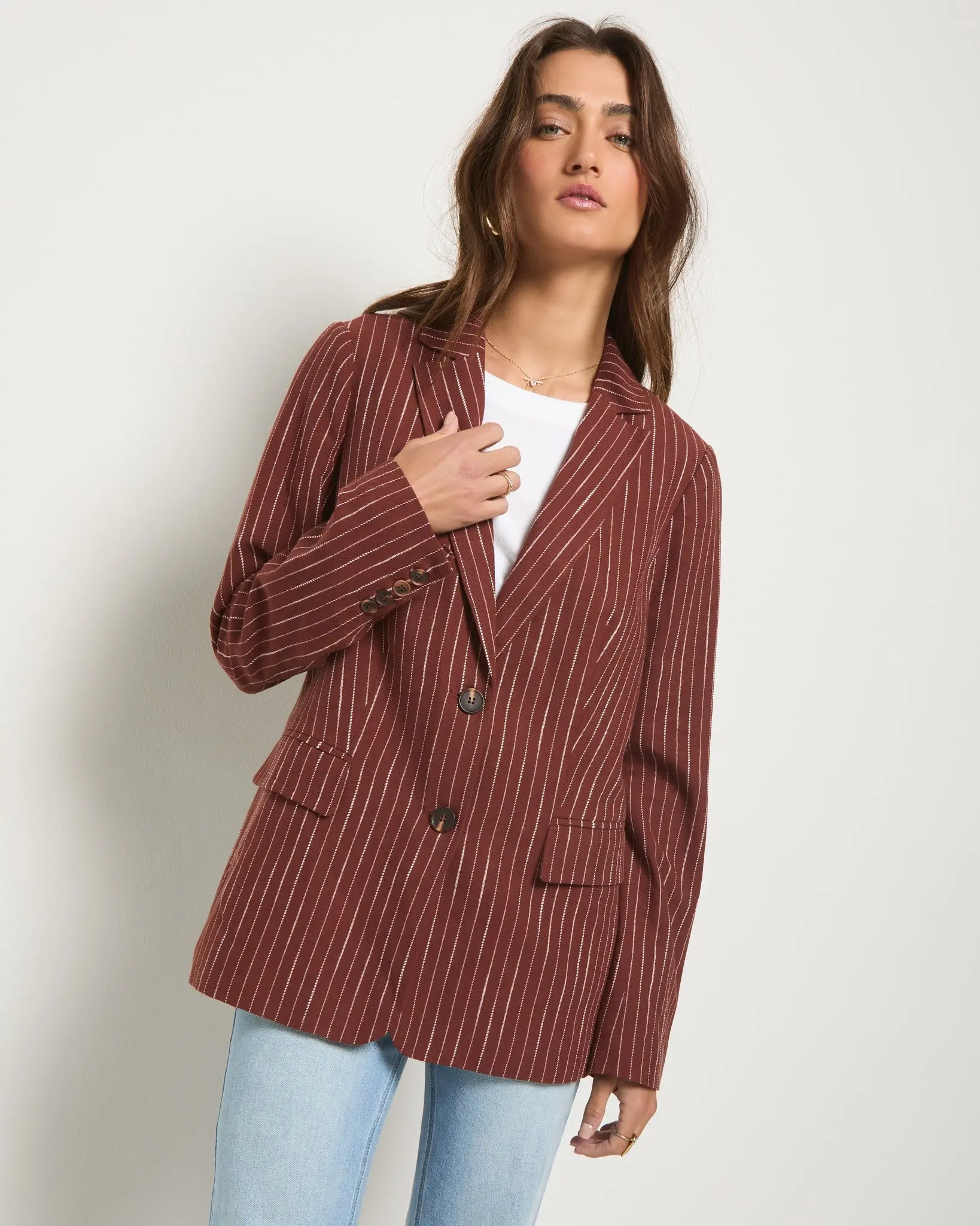 Women's Casual Long Sleeve Button-Front Linen Blend Blazer, Women's Suit Piece, Classic, Effortless Structure, Two Buttons