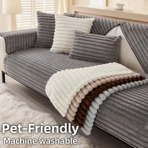 Thick Plush Sofa Cushion Cover, 1 Count Pet Friendly Non Slip Couch Cover, Sofa Slipcover for Dogs Cats, Machine Washable Universal Sofa Protector, All Season Sofa Mat for Chair Loveseat 1 2 3 Seater or L Shaped Sectional, Anti Scratch Furniture Protector