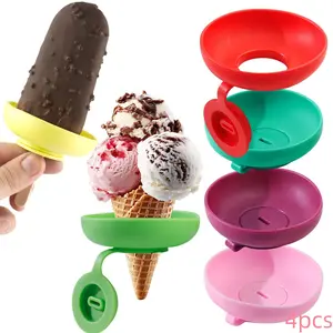 4 Pack Food Grade Silicone Ice Cream Holder Drip Catcher No Mess Anti-Drip Popsicle Stand Leakproof Reusable Silicone Tray for Kids Toddlers to Hold Popsicles Ice Cream Cones Frozen Treats Easy to Clean Summer Party Picnic Backyard BBQ and Outdoor Use