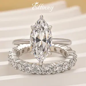 Effinny Marquise Cut 3.0ct Soliatire Wedding Ring Set, S925 Sterling Silver Promise Ring, Cubic Zirconia Bridal Set Rings, Women's Ring for Party