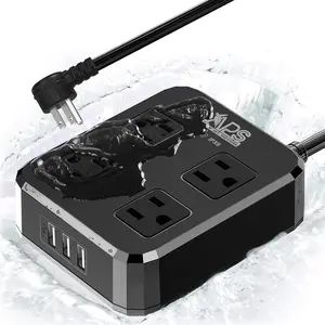 Outdoor power strip weatherproof waterproof surge protector with 4 wide outlet with 3 usb ports 6ft long extension cord1875w overload protectionoutlet extender for christmas lights etl black