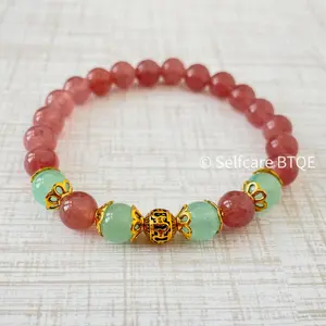 The Heart's Oasis Bracelet | Strawberry Crystal & Aquamarine Agate | Love · Tranquility · Emotional Flow | 8mm
