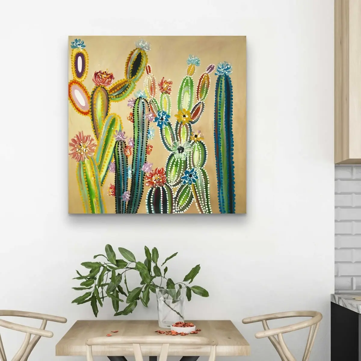 Begin Home Decor C1RC32324XX4DH 32 x 32 in. Desert Gems - Green Cactus Canvas for Home Decor - Art
