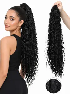 22 Inch Braided Curly Ponytail Extension for Women, Natural Synthetic, Synthetic Hair Extension, Drawstring with Combs, Long Wavy Braid for Daily Wear