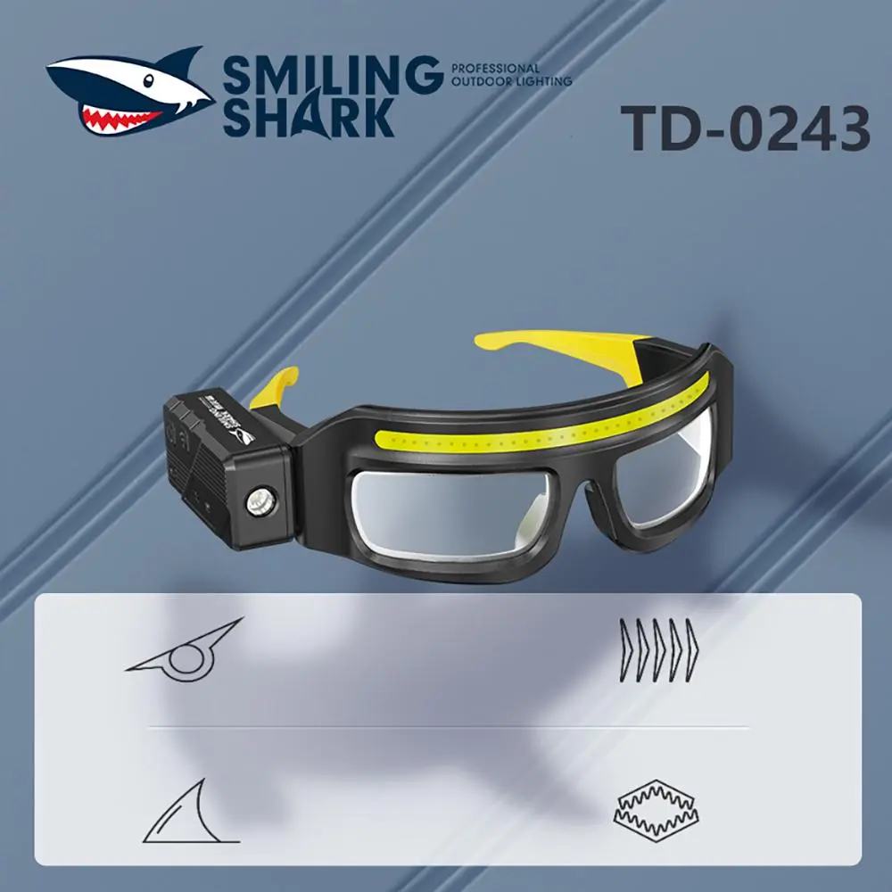 SmilingShark TD-0243 LED COB Headlamp Glasses, USB-Rechargeable Led Headlamp, Multi-Level Brightness, Water-Resistant, Gesture Control, for Camping, Hiking, Led Headlamp Rechargeable