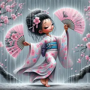 5D DIY Full Rhinestone Round Diamond Painting Kit - Kimono, Cherry Blossom, Fan. Mosaic, Canvas - DIY Decorative Painting, Home Wall Decor, Suitable for Halloween and Christmas, Birthday and Anniversary Gifts.