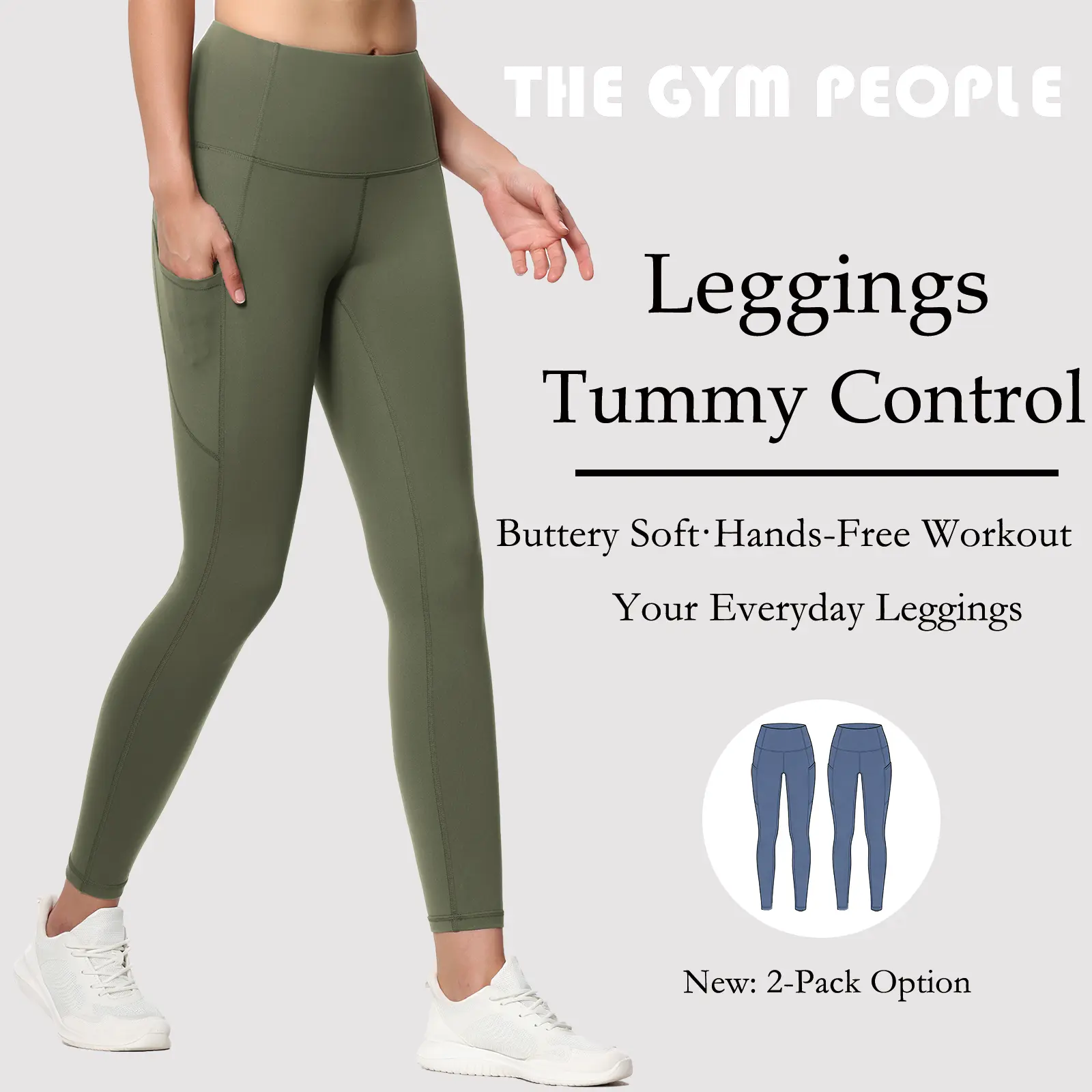 THE GYM PEOPLE Women's High Waist Tummy Control Thick Yoga Leggings with Pockets, 2-Piece Athleisure Bottoms, High Stretch Bottoms for Workout Womenswear, Comfortable, Ultra-Stretch, Clothes, Leggings Women, Female