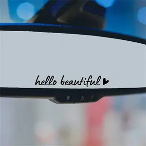 "Hello Beautiful" Car Mirror Decal: Affirmation Sticker for Women - Fantasy Theme, Glass Surface, Self-Adhesive, One-Time Use, Gloss Vinyl Decal, car mirror sticker, Vehicle Exterior Decoration