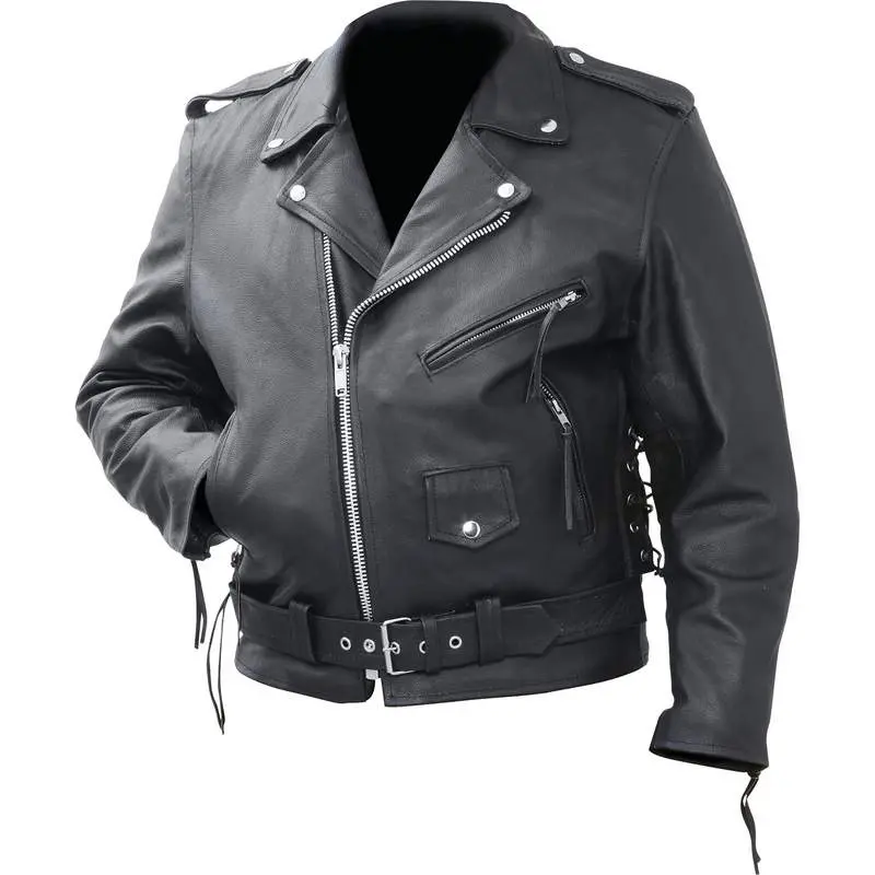 Women's Long Sleeve Genuine Cowhide Leather Classic Motorcycle Outerwear Jacket with Zipper, 2X Size - Rocky Mountain Hides BKMCBM2X, Women's Clothes Tops & Coats