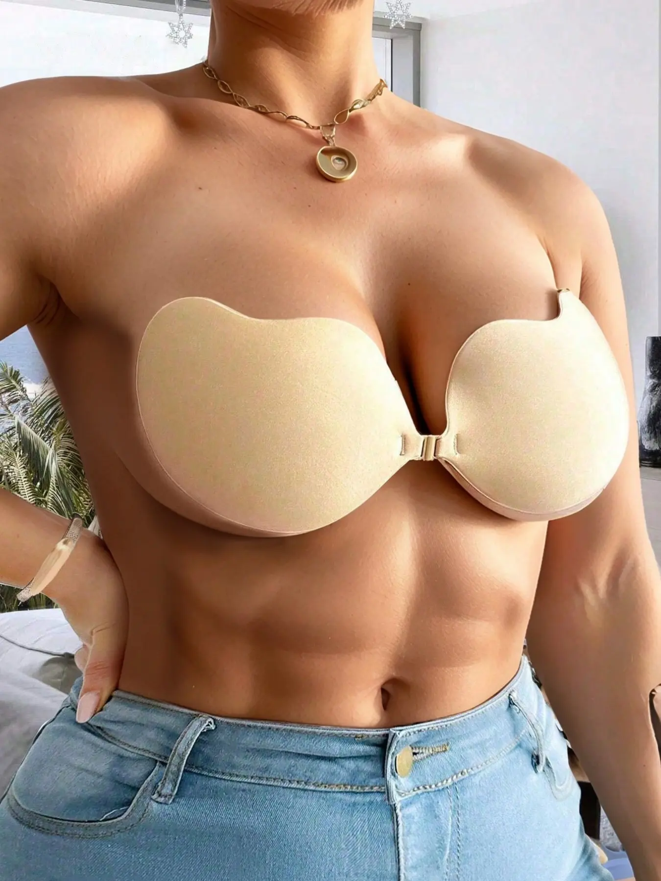 Hidden Adhesive Bra, Sexy Invisible Strapless Push-Up Balconette, Fitted Unlined Breast Patch, All-Season Casual Wear, Large Cup Support, Underwear, Women