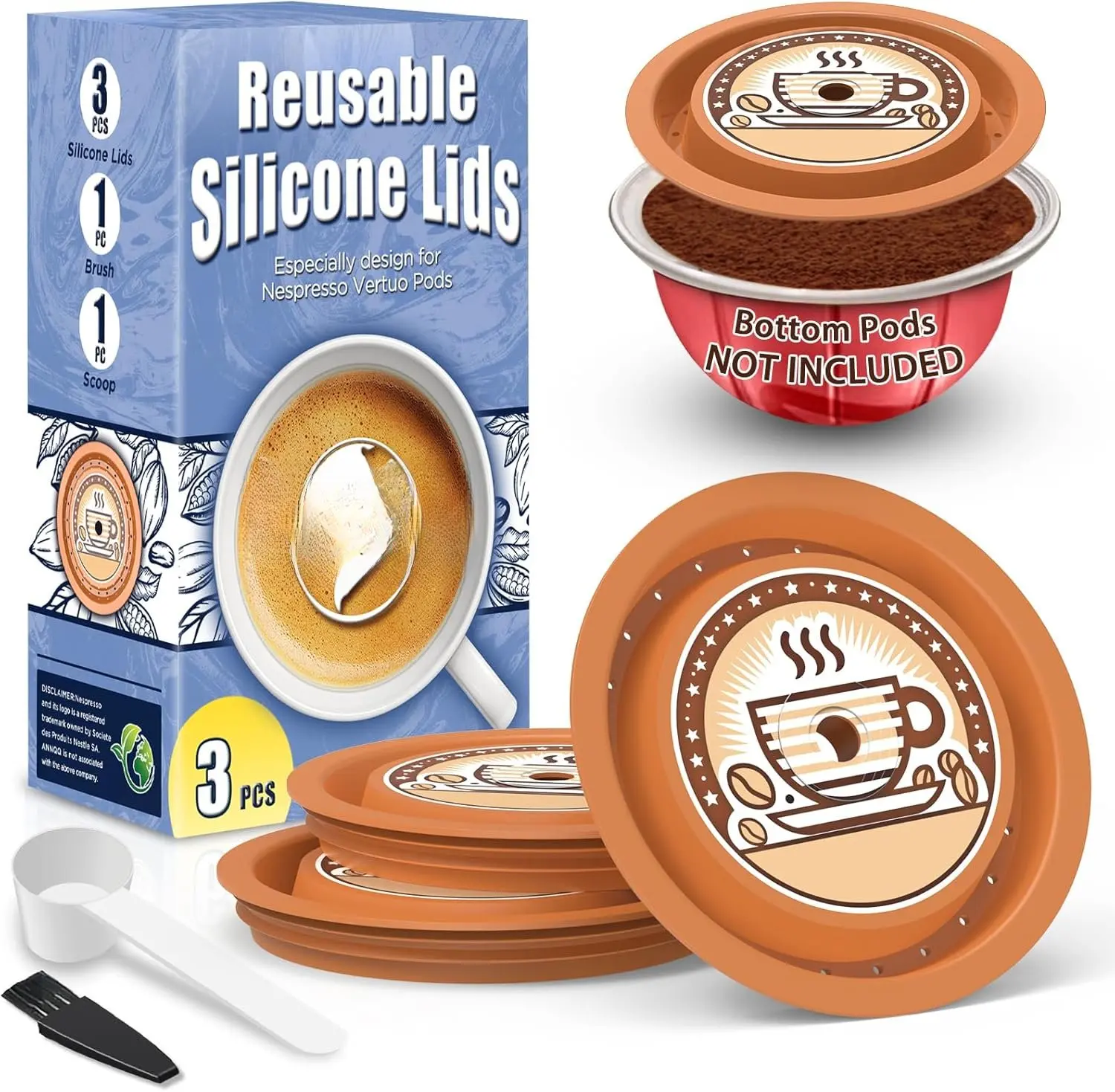 Lids for  Pods Vertuo, 3 count  Grade  Caps for Any Sizes of   Vertuo Pod Refillable Vertuo Capsule (3pcs  Lids-No Capsule)