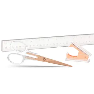 Staple & Stick | Stationery & Desk Accessories | Scissors, Staple Remover & Ruler Set | Rose Gold & Clear Acrylic Lucite | Office Desk Accessories | Office Gift Set