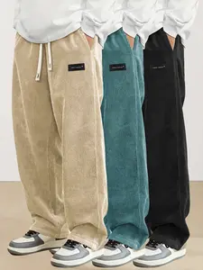 Men's 3-Pack Everyday Corduroy Joggers - Couples Matching Design, Elastic Drawstring Waist Pockets Straight-Leg Pants