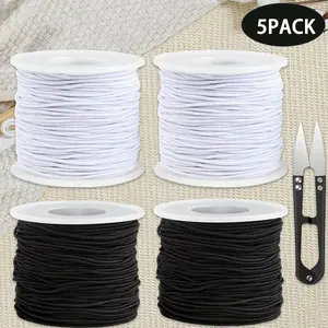4 Rolls of Elastic Bracelet Cord 1mm x 50m Rubber Beading Thread with Scissors for DIY Jewelry Necklaces & Crafts Black & White Bracelet String Adjustable Clasp Beaded Tassel Charms