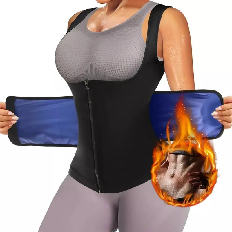 Women's Sweat Waist Trainer Vest with Zipper, Sporty Chic Thermal Faja Body Shaper for Abdominal Control During Workouts, Style, Basic, Waist Trainers, Tank Top, Shapewear, Hand Wash, Body Contouring, Tight Fit, Hook And Eye