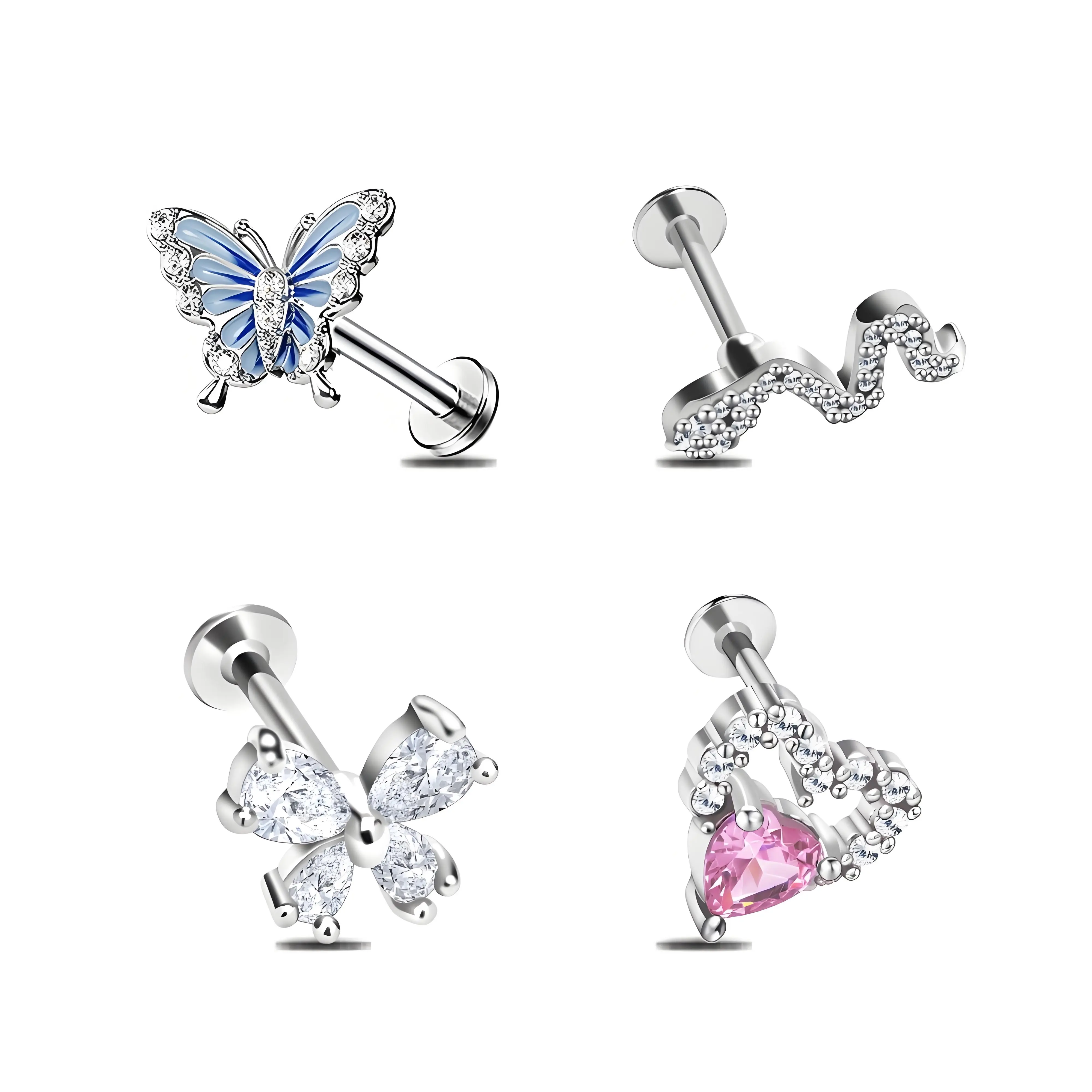 HERVAY 16G/8MM Hypoallergenic Stainless Steel Lip & Ear Ring Merry Christmas - Butterfly Snake Beaded Design - Labret/Helix/Medusa/Conch/Lobe/Tragus Studs - Unisex Body Jewelry