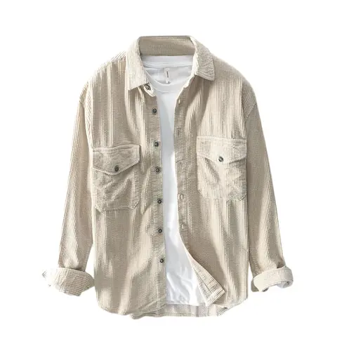 Kingapril Men's Basic Corduroy Texture Collared Long-Sleeve Shacket - Men's Clothing Top, Clothes Products with Lapel Button-Down, Chest Pocket for Daily Wear, Thanksgiving, New Year (M Size Option),sohochic