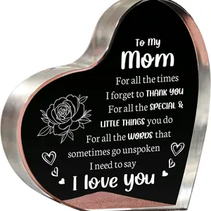 Mom Birthday Gift Ideas, Acrylic Keepsake Heart Plaque for Mothers Day & Valentine’s, Daughter Son Present for Mama, Unique Thoughtful Surprise