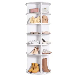 【fathersdaygift】VEVOR 6-Tier Rotating Shoe Rack Tower 360° Spinning Shoe Display Carousel White