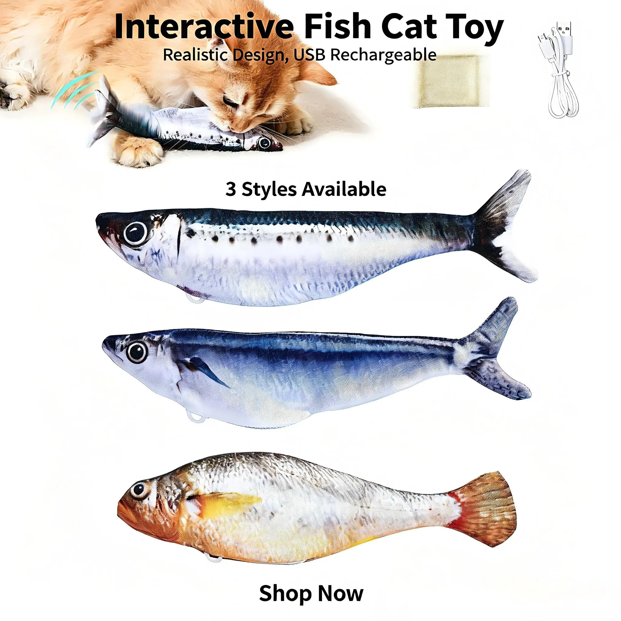 Interactive Electric  Chew  - Lifelike Flopping Motion, USB Rechargeable, Calming Boredom & Stress Relief, Indoor Play for Kittens, Mental Stimulation Pet Accessory pure  Floppy    flap mode yellow croaker fish cat toy