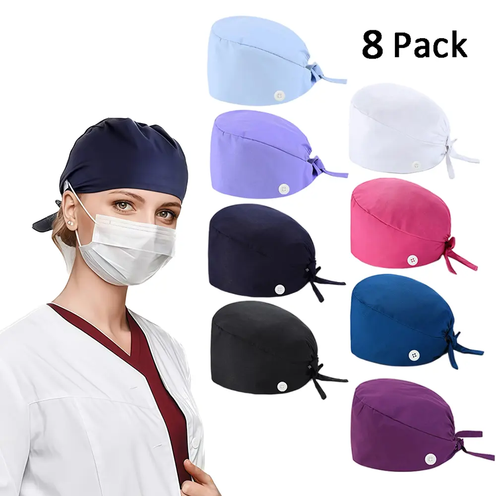 8-Pack Unisex Adjustable Polyester Lead Scrub Caps, Comfortable Fitted Hats for Nurses, Doctors, Medical Healthcare Work Accessories, Beanie, Fitted Hat, Fitted Hat Set