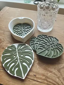 Monstera Coasters Box Set 4 Pack Indoor Plant Variegated Monstera Albo Coasters for Drinks Plant Accessories with Removable Lid and Magnets