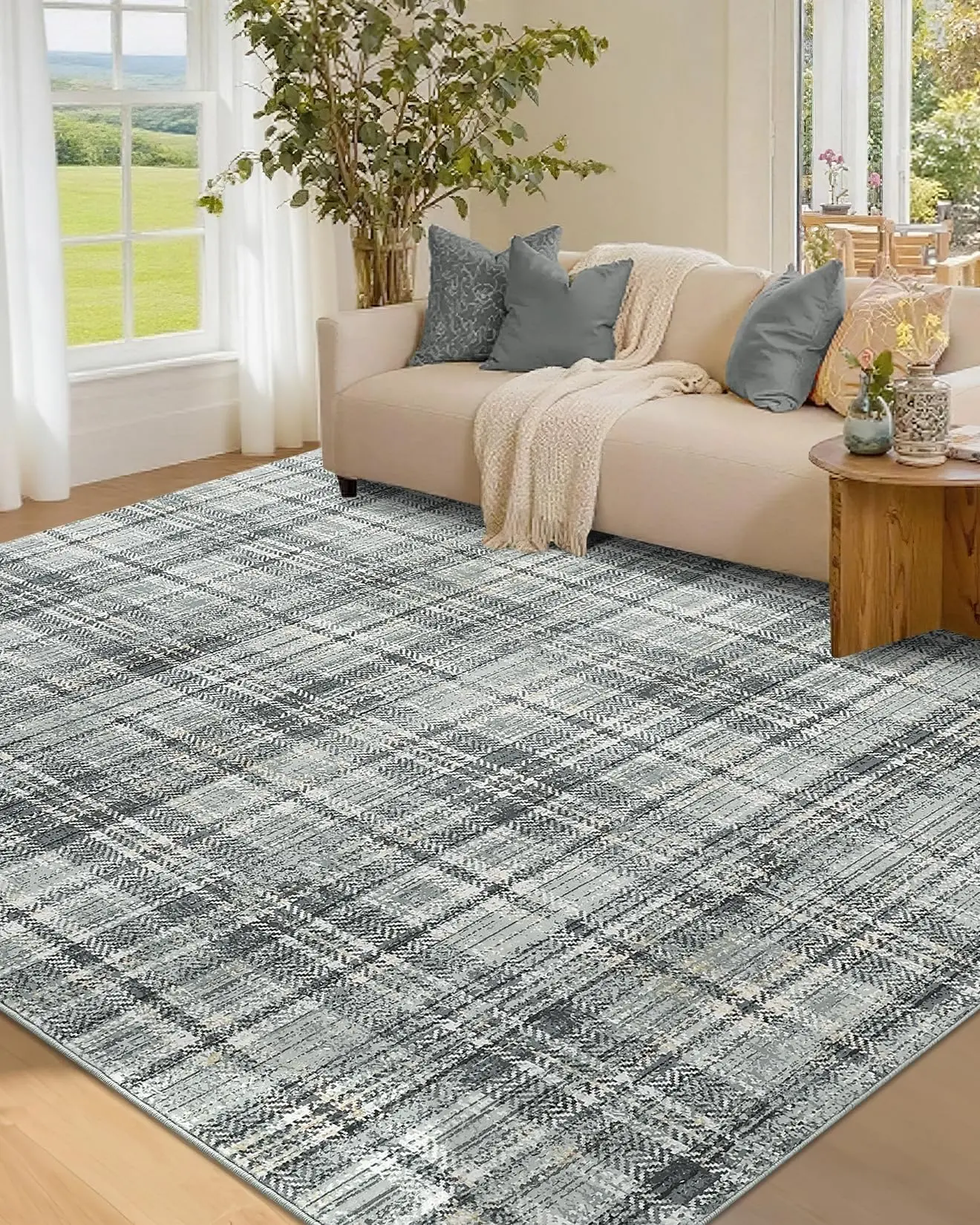 Garvee Washable 3x5 Plaid Area Rug with Non-Slip Rubber Backing, Farmhouse Tartan Design, Soft Low Pile, Stain Resistant Throw Rug for Entryway, Living Room, Bedroom, and Dining Room