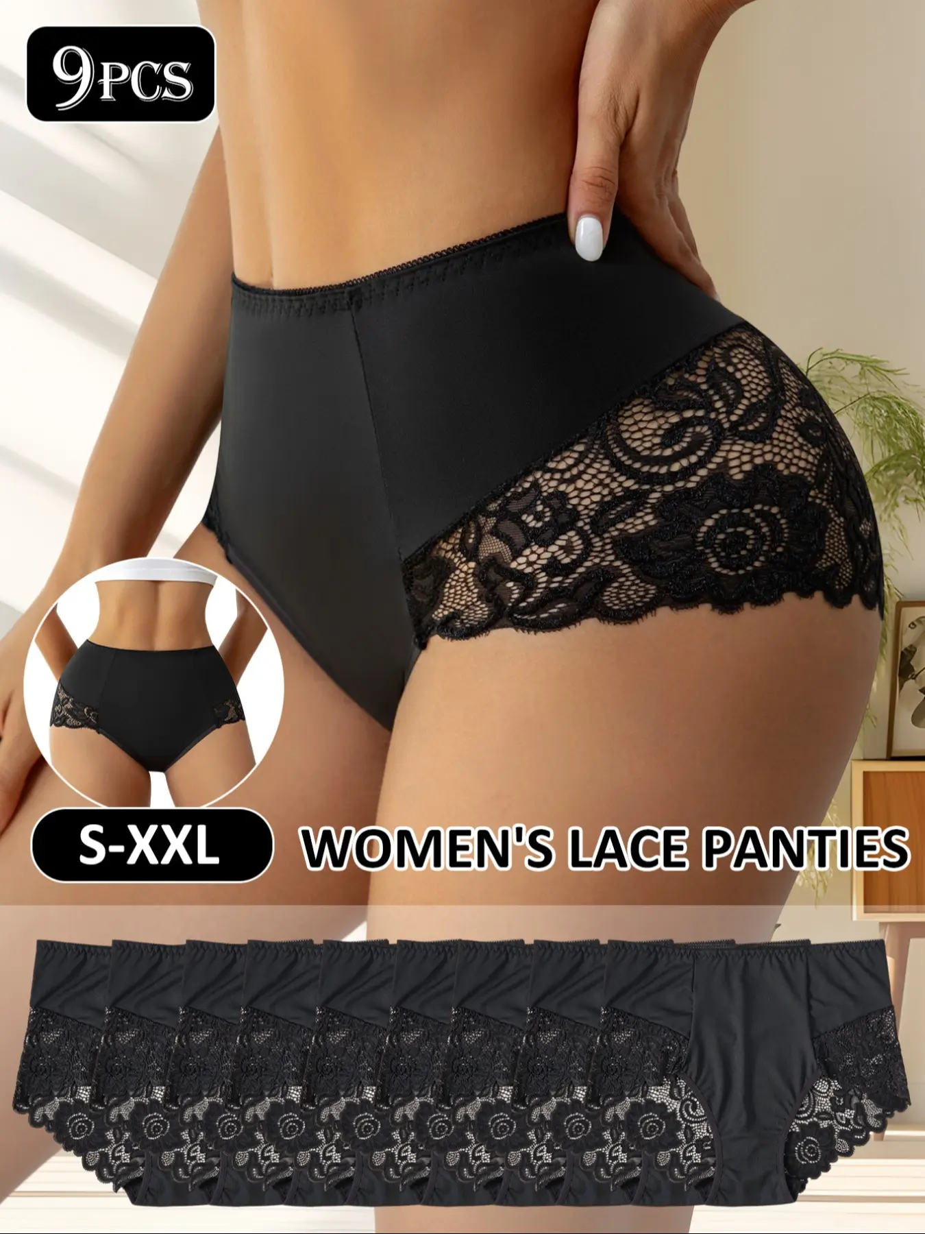 9-Pack Invisible Lace Panties Natural Waistline | Seamless & VPL-Free Under Any Clothes | Still Breathable & Non-Stuffy | S-XXL. The Secret to Flawless Outfits! Underwear Womenswear Seamless Undergarment Invisible Panty