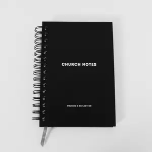 Church Notes Journal - Black Leatherette Spiral - EXTRA MARGIN SPACE Edition - Sermon Notes Doodling or Drawing Notebook - Organize Scripture, Key Takeaways, Notes, and Application Questions