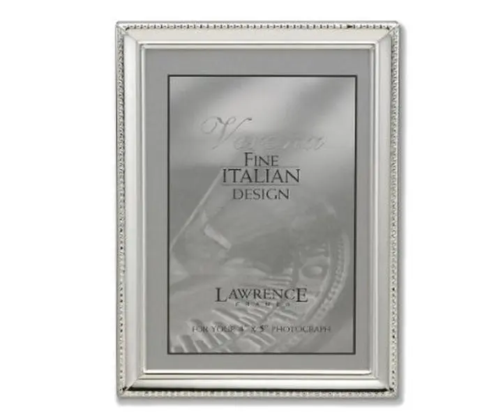 LAWRENCE Traditional Bead Border Silver-Plated Steel Picture Frame, 4x5 in, Narrow High-Quality Frame for Baby Photos, Nursery Decor with Velvet Backing, Durable Frame