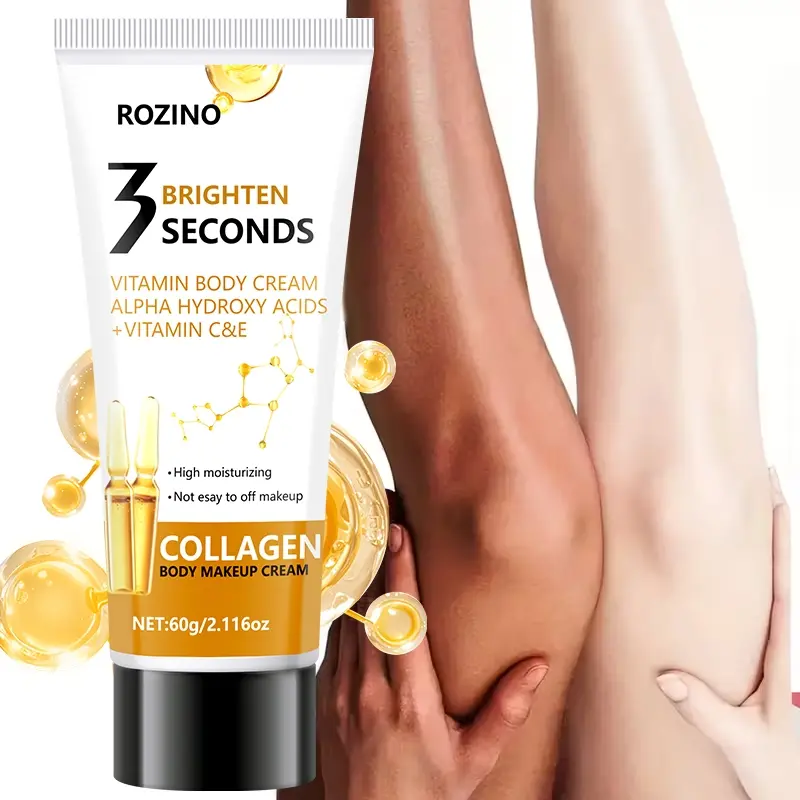 Rozino 3 Second Brightening Collagen Moisturizing Body Cream, Alpha Hydroxy Acid, Vitamin C&e, Deep Nourishment, Instant Radiance, 60g Soft Tube, Luminous Body Lotion, Body Moisturizer, Body Care, Collagen Body Creme, Body Care Product
