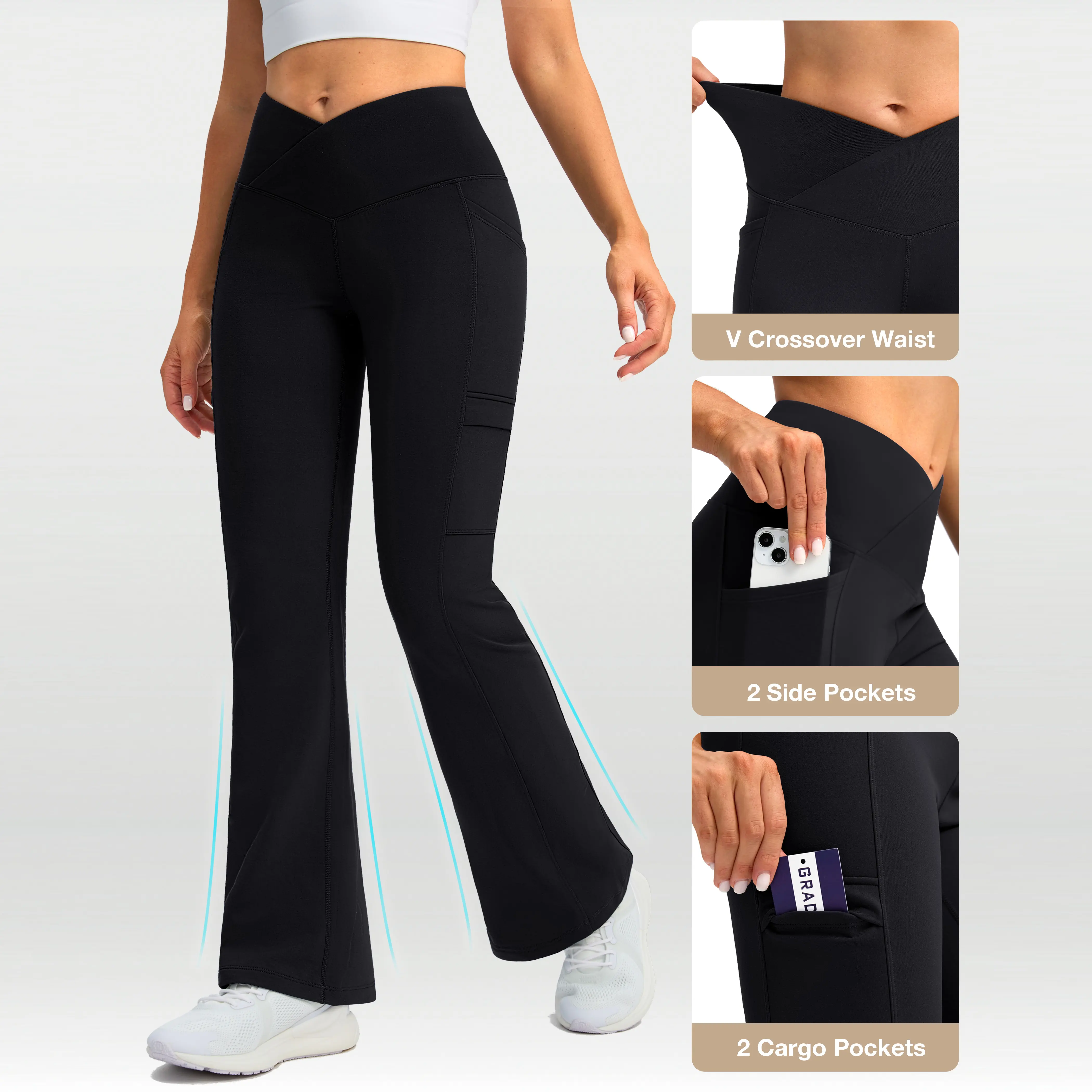 G GRADUAL Women's Fleece-Lined Hiking Pants, Water-Resistant Cargo Style with Crossover Waist and 4 Pockets for Winter Snow Wear, Multi-Size, Athleisure Wear, Womens Fitness, Cargo Women's Sports Leggings, Soft Fabric