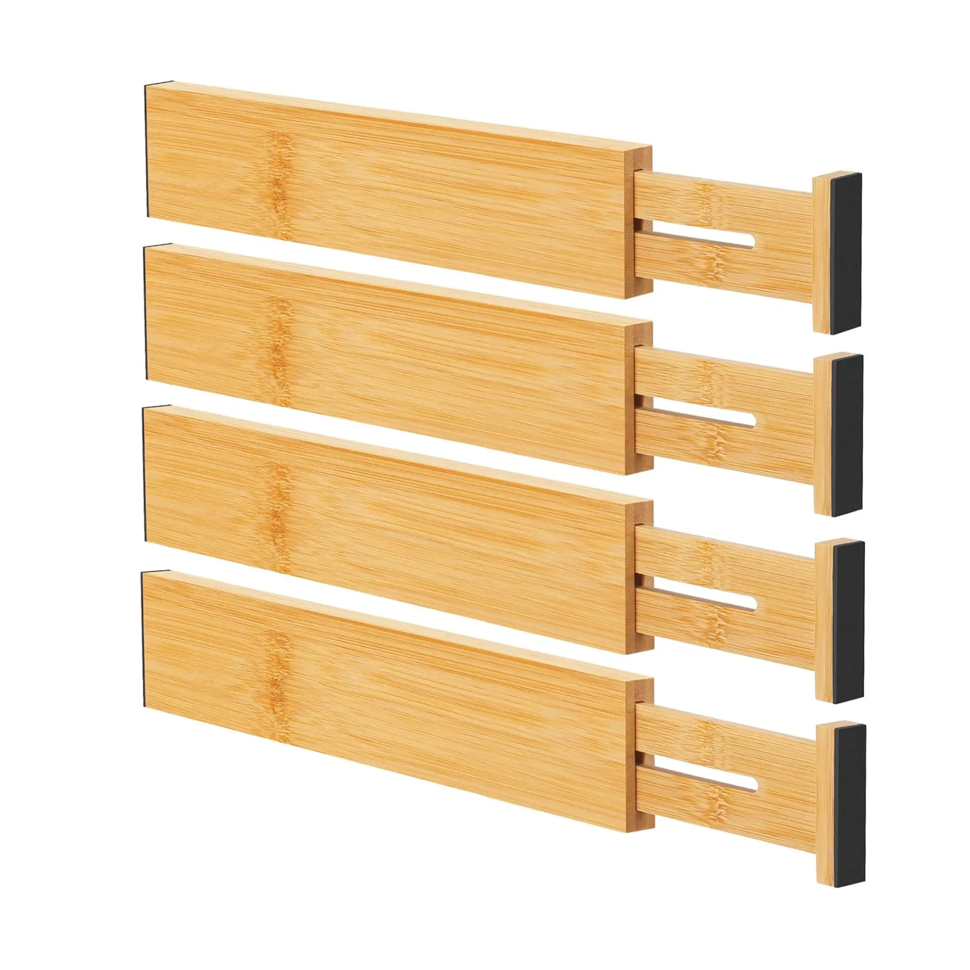 Bamboo Drawer Dividers, Adjustable Expandable Drawer Organizer for Kitchen, Bedroom, Dresser, Clothes and Office Storage, Natural Wood Drawer Separators, 4-Pack (12–17 Inches)