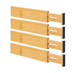Bamboo Drawer Dividers, Adjustable Expandable Drawer Organizer for Kitchen, Bedroom, Dresser, Clothes and Office Storage, Natural Wood Drawer Separators, 4-Pack (12–17 Inches)