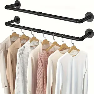 Industrial Pipe Clothing Display Rack, Wall Mounted Iron Clothes Hanger, Durable Sturdy Rack, Suitable for Laundry Room, Bedroom, Retail Space