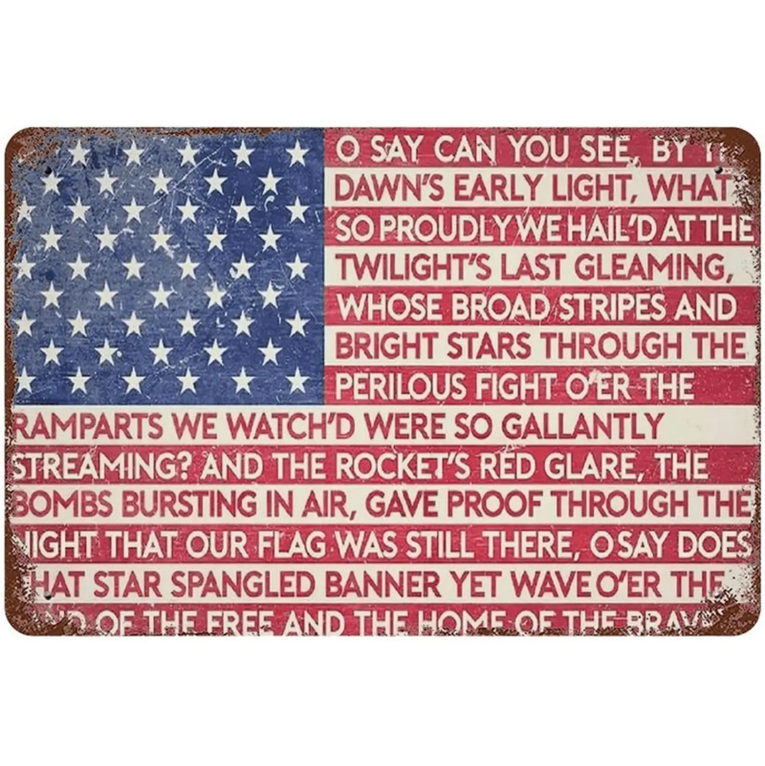 1pc Patriotic USA American Flag With National Anthem Metal Tin Sign Wall Decor For Home Man Cave Office Garage Bar Pro-American Gift For US Military Veterans 12x8 Inches
