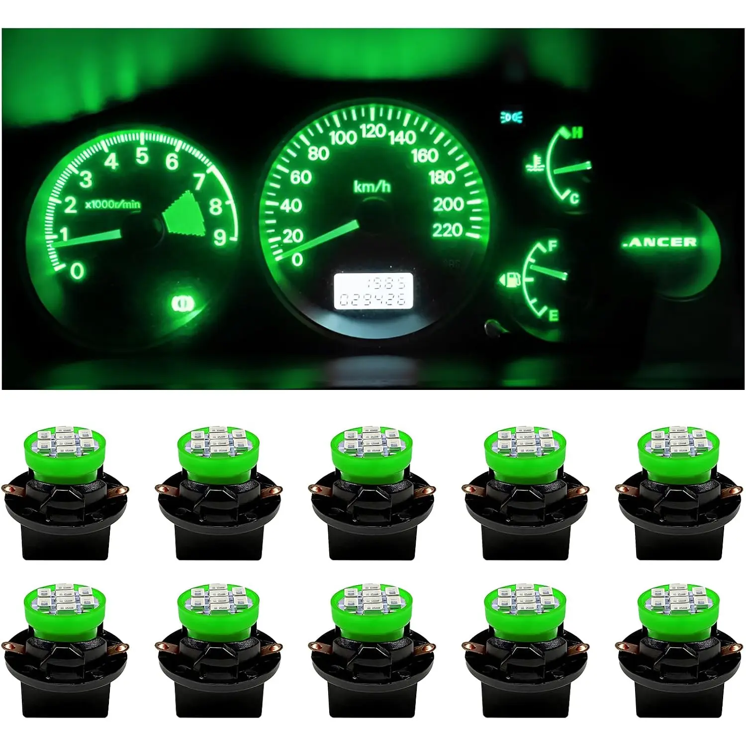 10PCS T10 194 168 Car Dash Instrument Light, 12V 8-SMD LED Dashboard Light Replacement Bulbs w/Twist Lock Socket, Bright Panel Gauge Cluster Bulb Map Dome Lights for Most Cars (Green)