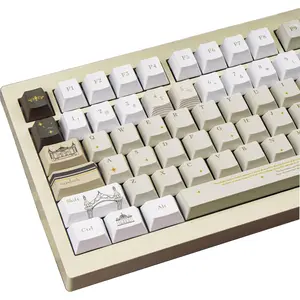 Vintage PBT Cherry Profile Keycap Set - Custom Five Side Dye Sublimation - 145 Keys for Mechanical Gaming Keyboard - Retro British Style Design - Green-Brown & Beige