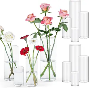 12 count Clear Cylinder Vases for Centerpieces | 4, 6, 8,10 Inch Tall Flower Vase for Wedding Decorations, Clear Floating Candle Vases in Bulk, Hurricane Candle Holders for Table,  Decor