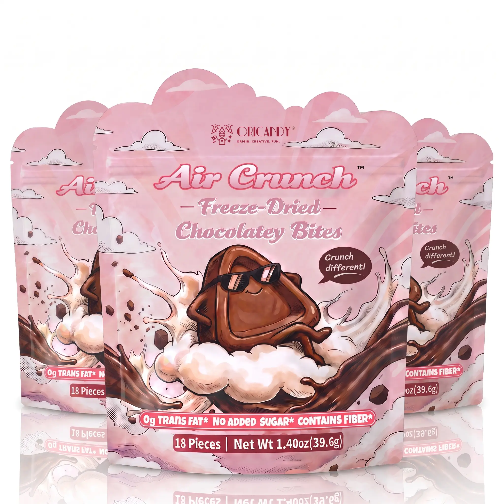 ORICANDY Air Crunch Freeze-Dried Dark Chocolate Bites, Light & Crispy Rich Cocoa Snack with Prebiotic Inulin, 3-Pack, 54 Pieces, 120g