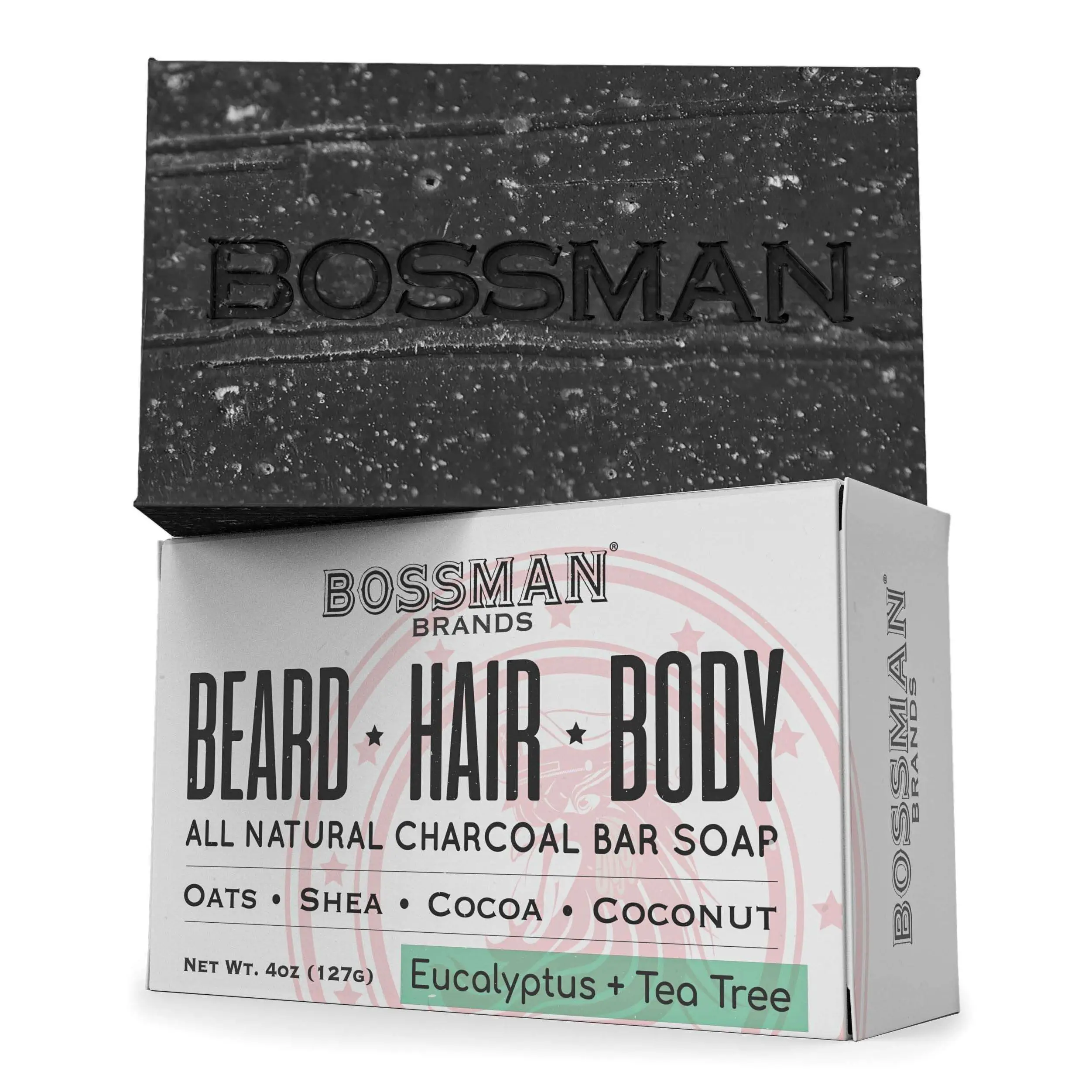 Bossman Men's Bar Soap 4 in 1 Beard Wash, Shampoo, Body Wash and Conditioner, 4 oz