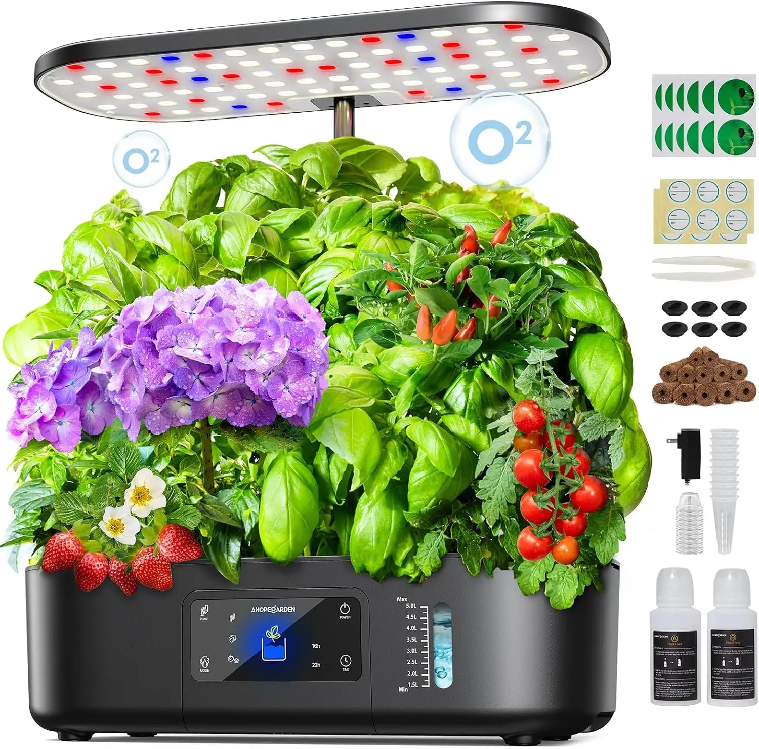 Hydroponics Growing System Kit Indoor Herb Garden with Grow Light 12 Pods, with LCD Touch Panel Hydroponic Planter, Planting Height Up to 17", Grower Harvest Fresh Veggie Lettuce, Black