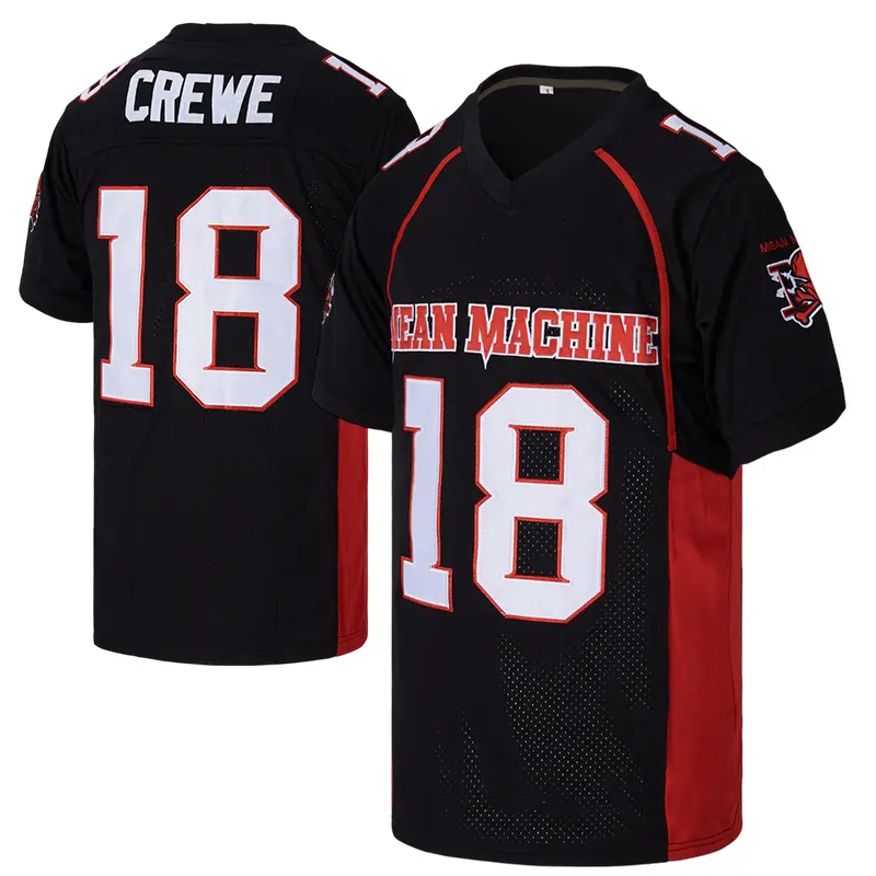 Mean Machine #18 Crewe High Performance Cool Men's American Football Top - Polyester V-Neck Mesh Ventilation, Stretchy Fabric, Jersey Style Spirit Jersey, Black Football Kit, Daily Training Fan Sportswear, Football Kits, High Performance Men's American Fo