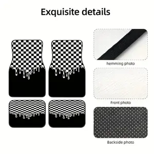 4pcs Classic Black And White Checkered Pattern Car Floor Mats, Easy to Clean, Pet-Friendly Interior Accessories, Suitable for Front And Rear Use