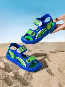 Boys' Summer Sandals 2026, Soft PVC Material, Minimalist Style, Less Than Ankle Height, Velcro Closure, Casual Beach Shoes