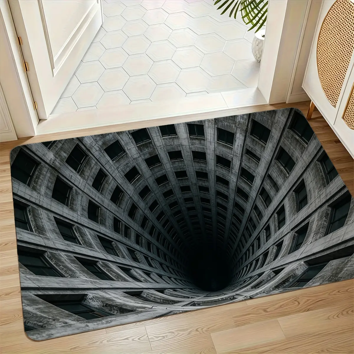 3D Optical Illusion Flannel Area Rug, Modern Abstract Black Gray Floor Mat, Machine Washable Non Slip Door Mat, Stain Resistant Carpet for Bedroom Living Room Office Entryway Car Footwell Decor, 16x24in 20x32in 24x36in